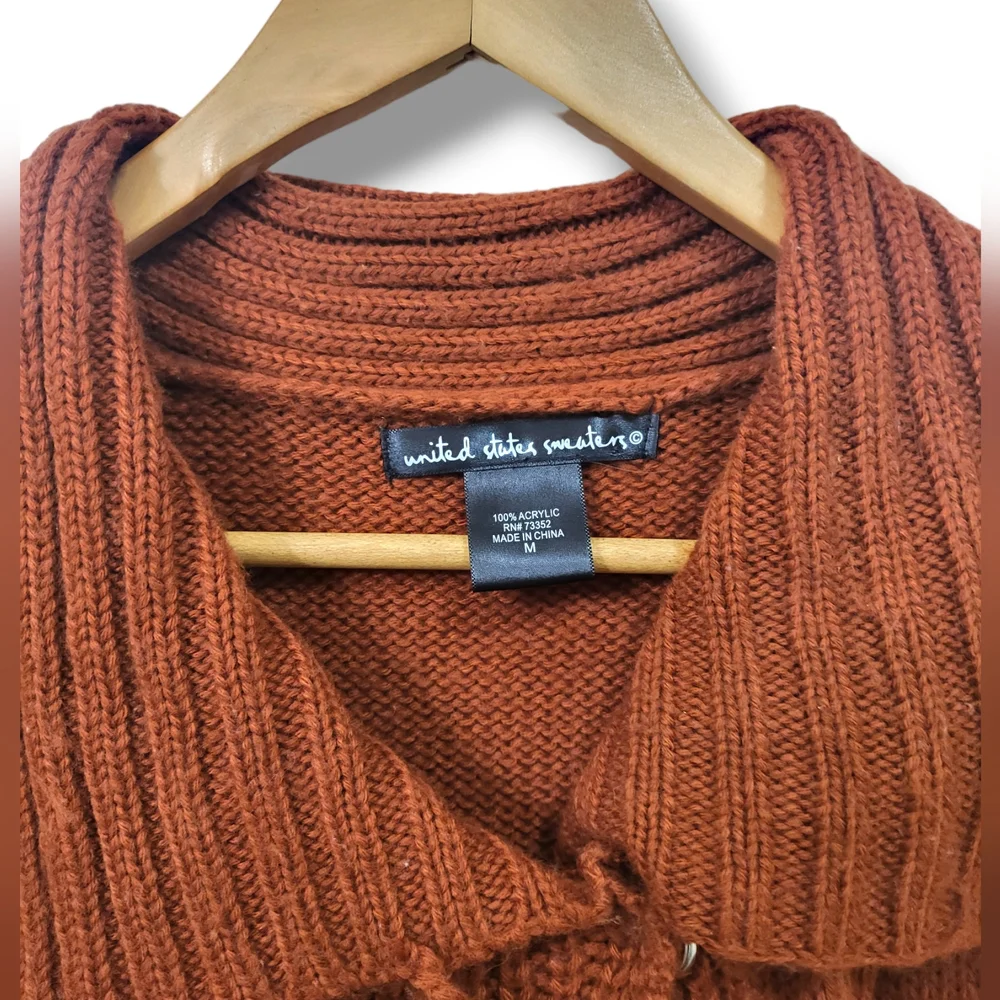 🌿United States Sweaters Women's Med Pumpkin Orange Short Sleeve Knit Cardigan - Picture 6 of 15